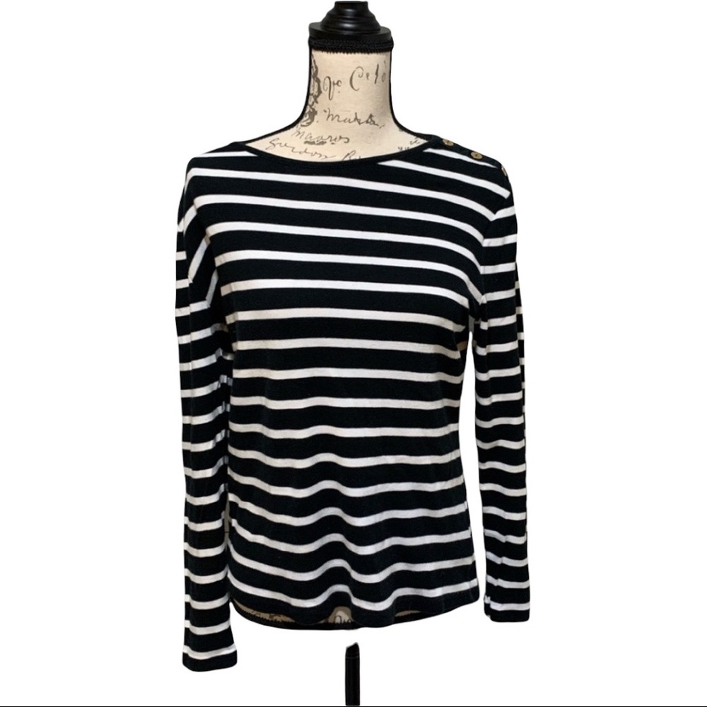 Lauren Ralph Lauren Black & White striped long sleeve top size XL